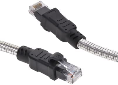 50FT Armored Cat6A Industrial Grade Patch Cable, 10G, 550MHz, UTP 24 AWG Stranded Bare Copper with Molded, Snagless Boots