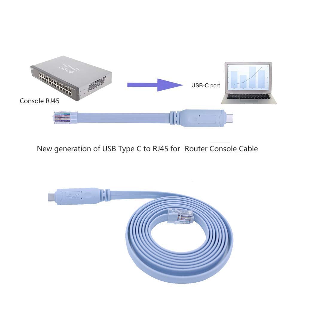 Cisco - konsolkabel till USB C till Rj45 Cisco-konsolkabel för MacBook-bärbara datorer (FTDI RS232 chip, 6 Ft/1,8 M)