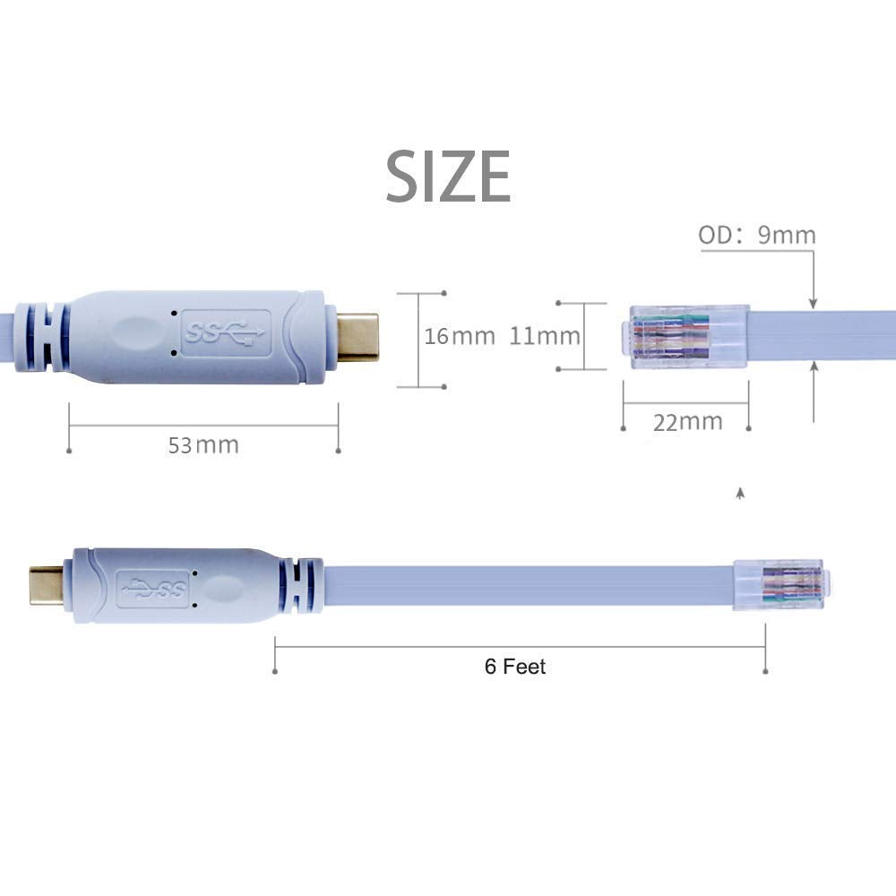 Cisco - konsolkabel till USB C till Rj45 Cisco-konsolkabel för MacBook-bärbara datorer (FTDI RS232 chip, 6 Ft/1,8 M)