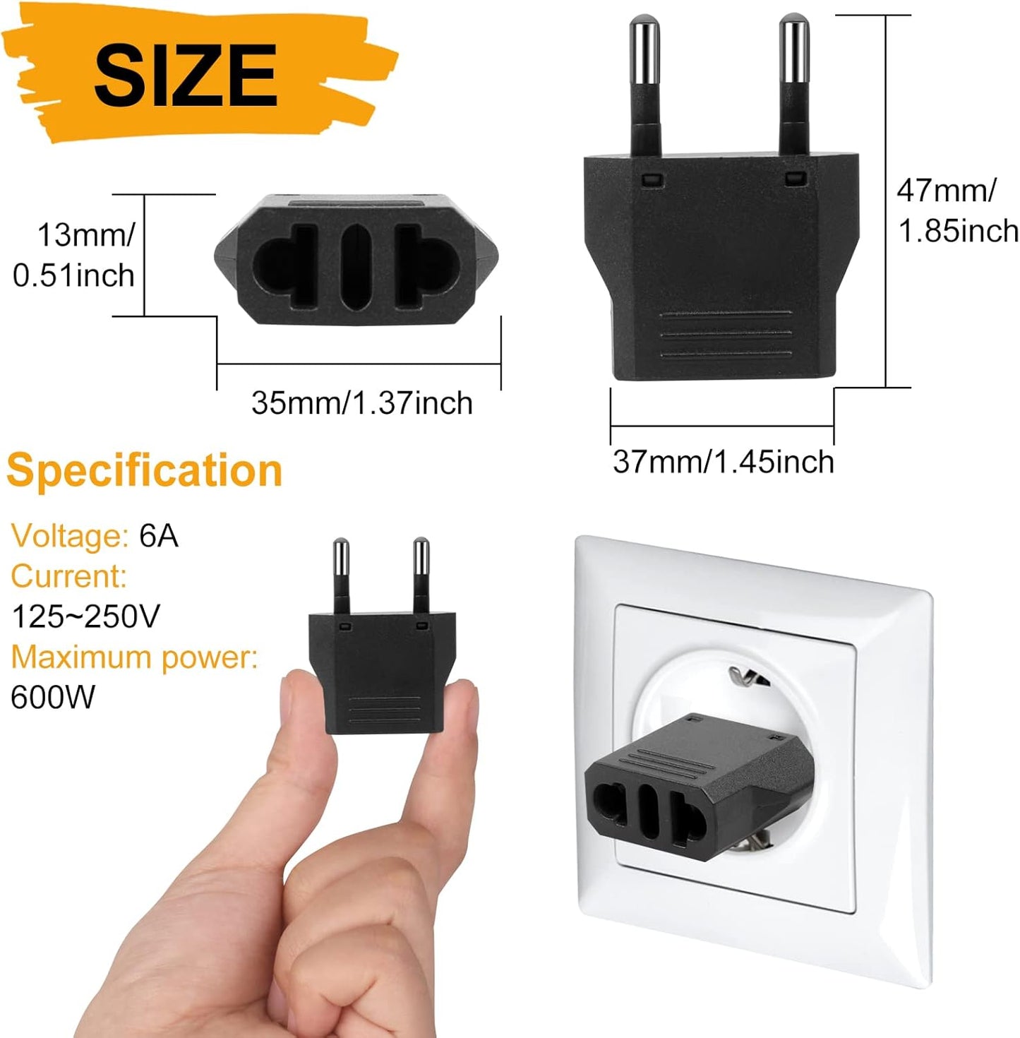 RiteAV 5-pack US till EU-adapter, 2-stiftsadapter, USA-tysk kontakt, resekontakt, USA till EU, adapter för amerikanska enheter, Europa/US/Kina/Japan/Kanada/Mexiko, universaladapter