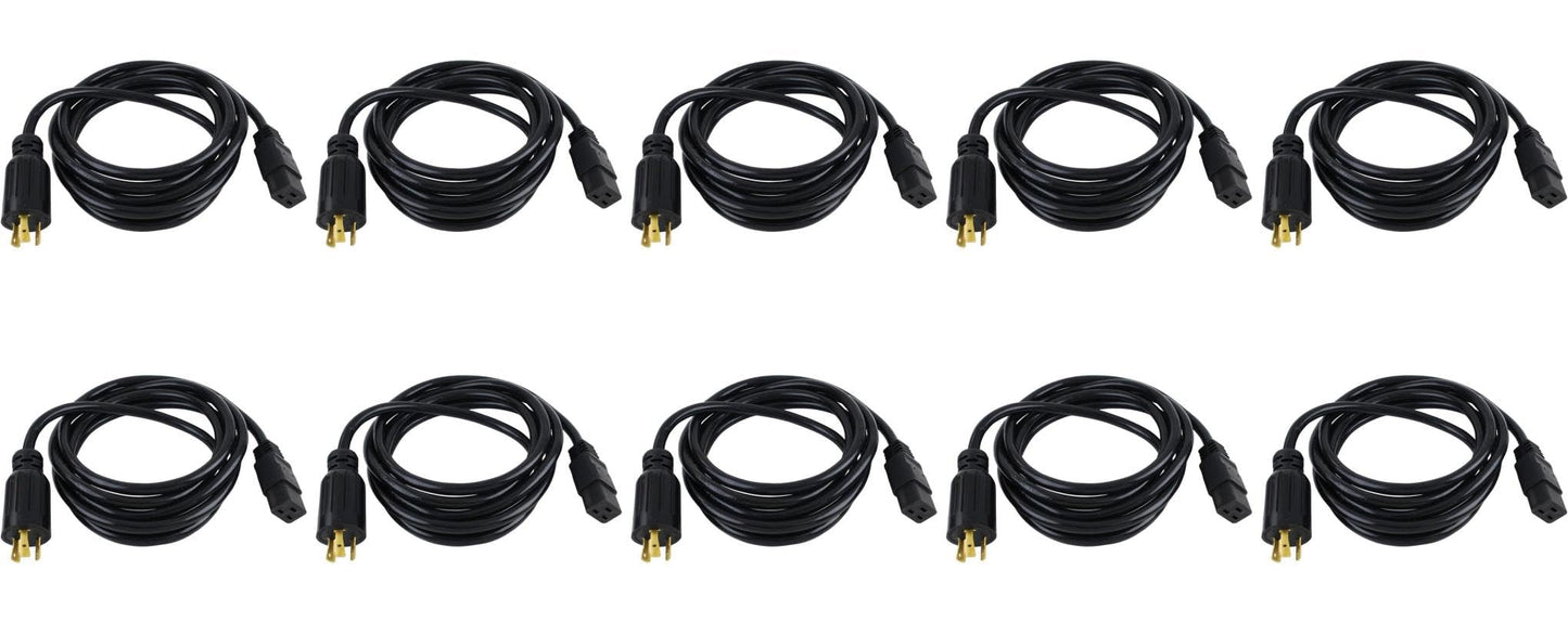 RiteAV - Heavy Duty 12 AWG AC Power Cord NEMA 6-20P to C19 (Black (15FT) 5 Meter) (10 Pack)