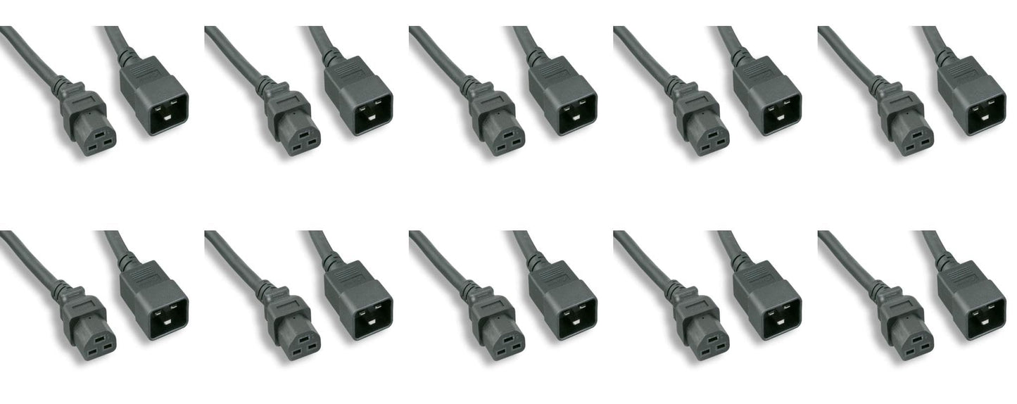 RiteAV - Heavy Duty 12 AWG C20 to C21 Universal Jumper Power Cord (Black (15ft) 5 Meter) (10 Pack)