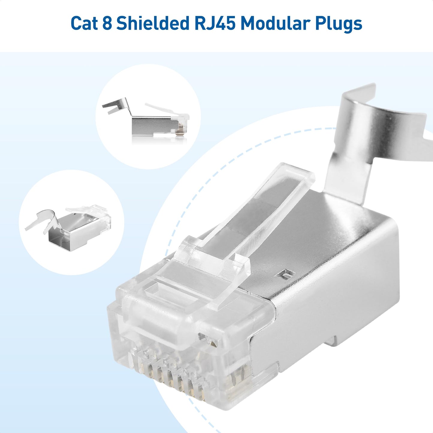 RiteAV - 20-pack, Cat 8 skärmade RJ45 modulära pluggar med avlastningsstövlar