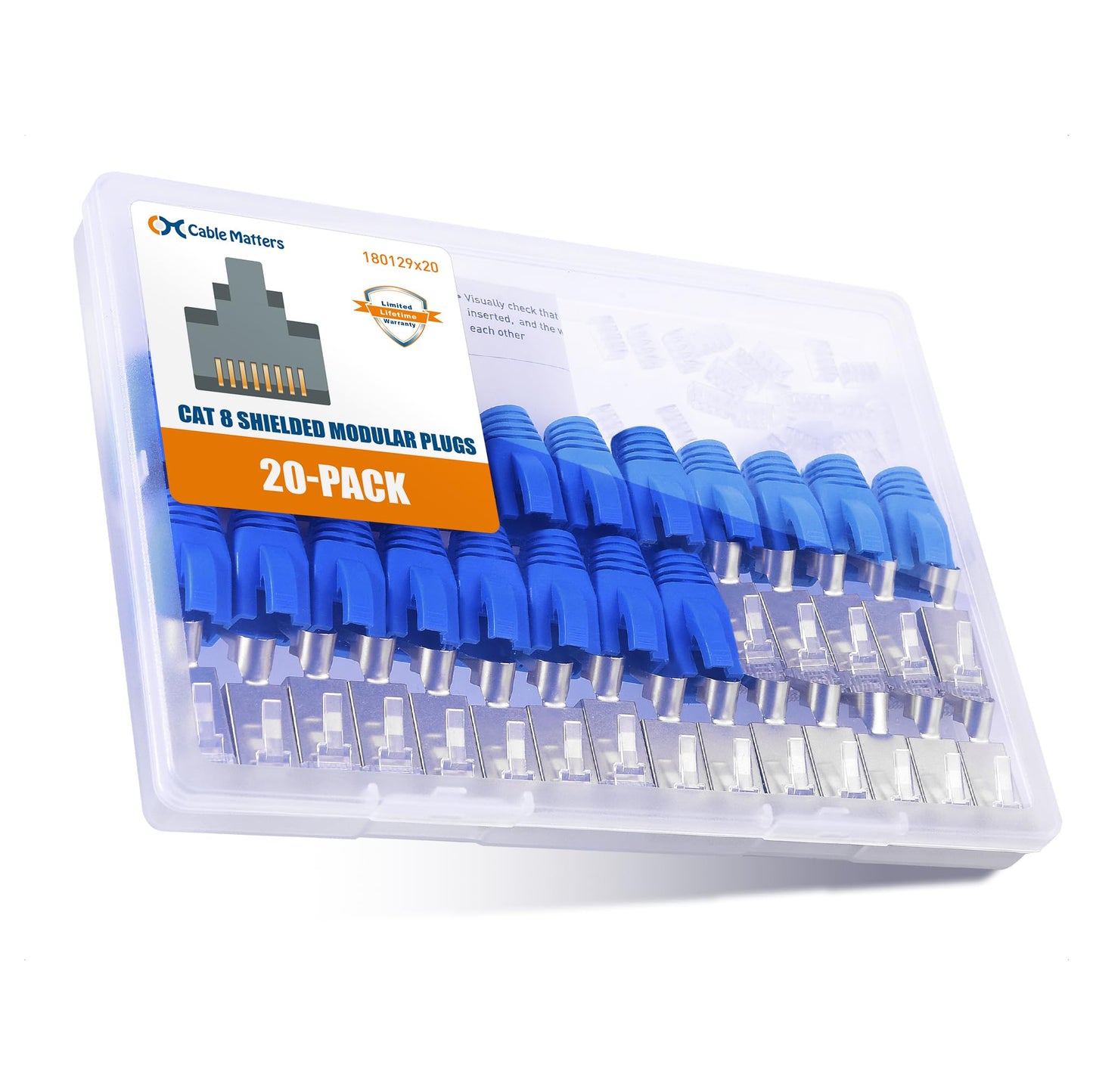 RiteAV - 20-pack, Cat 8 skärmade RJ45 modulära pluggar med avlastningsstövlar