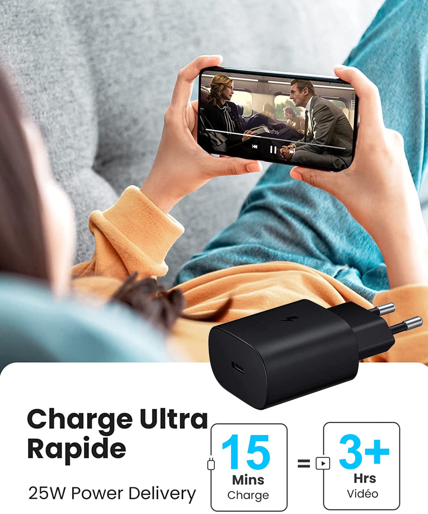 25W USB C snabbladdare för Samsung, PD 3.0 USB C Power Delivery laddare med 1,2 M USB C-kabel, kompatibel med Samsung Galaxy S23/S24 Ultr/S21 FE/S20 Plus/Note 20/Note 10 Plus/A52 A72/A71/M51