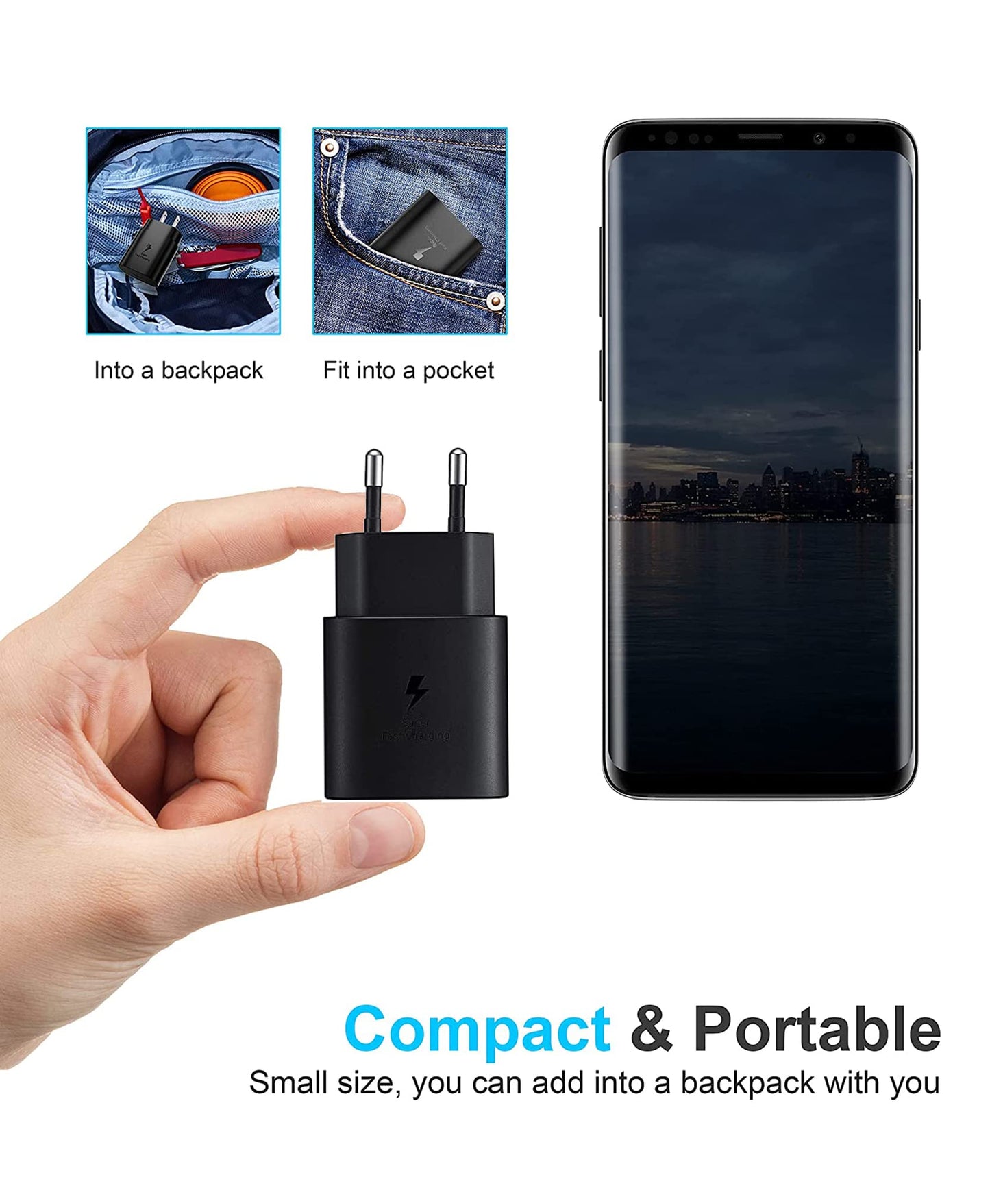 25W USB C snabbladdare för Samsung, PD 3.0 USB C Power Delivery laddare med 1,2 M USB C-kabel, kompatibel med Samsung Galaxy S23/S24 Ultr/S21 FE/S20 Plus/Note 20/Note 10 Plus/A52 A72/A71/M51