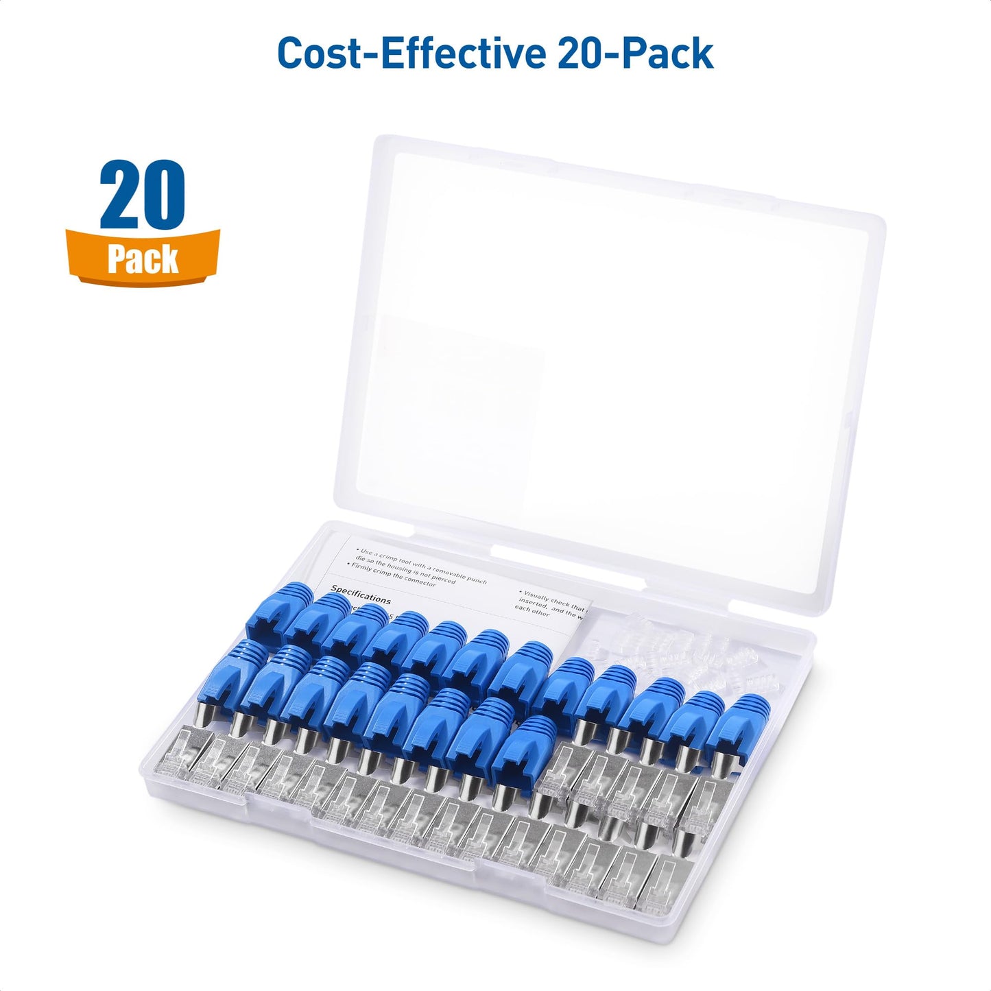 RiteAV - 20-pack, Cat 8 skärmade RJ45 modulära pluggar med avlastningsstövlar