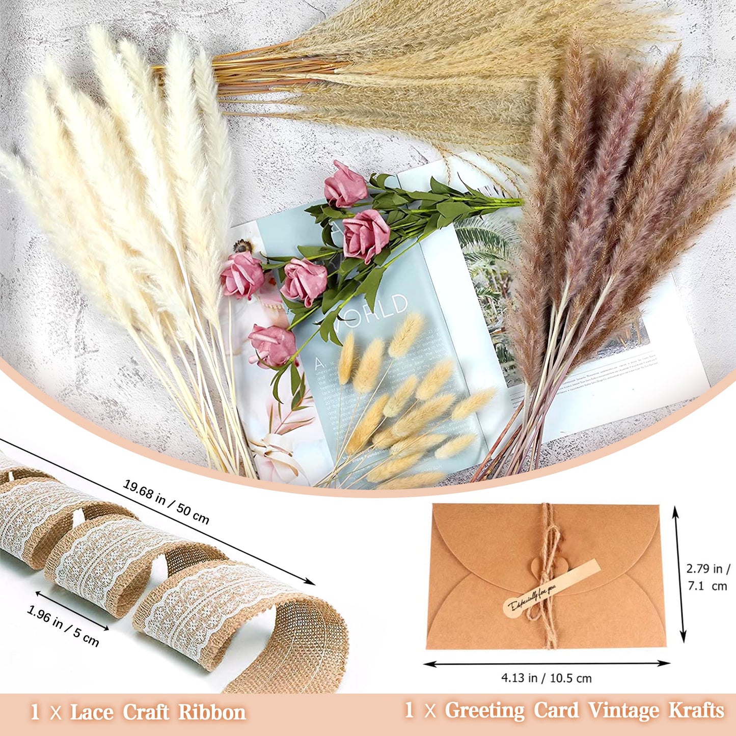Torkat Pampasgräs - Naturliga Torkade Blommor, Bruna、Vita Pampasgräs Fluffiga blad, Lagurus Och Sedge Torkade Blommor Bukett Torkade Blommor för Blomsterarrangemang Heminredning