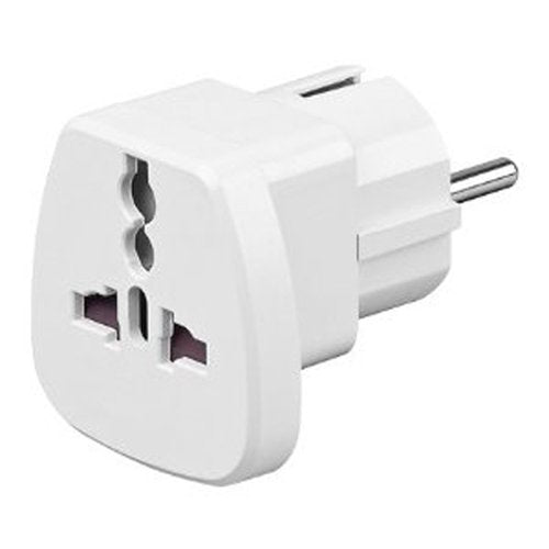 Resekontakt – universell reseadapter – uttag till Schuko-kontakt för Storbritannien, Schweiz, Italien, USA, Danmark, 1 styck