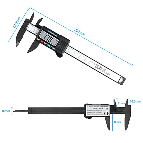 digitalt skjutmått på 150 mm/6 tum, digitalt kolfiber med klart Lcd och backup-batteri, professionell kaliper för utomhusbruk, inomhus, djup och stegmätning