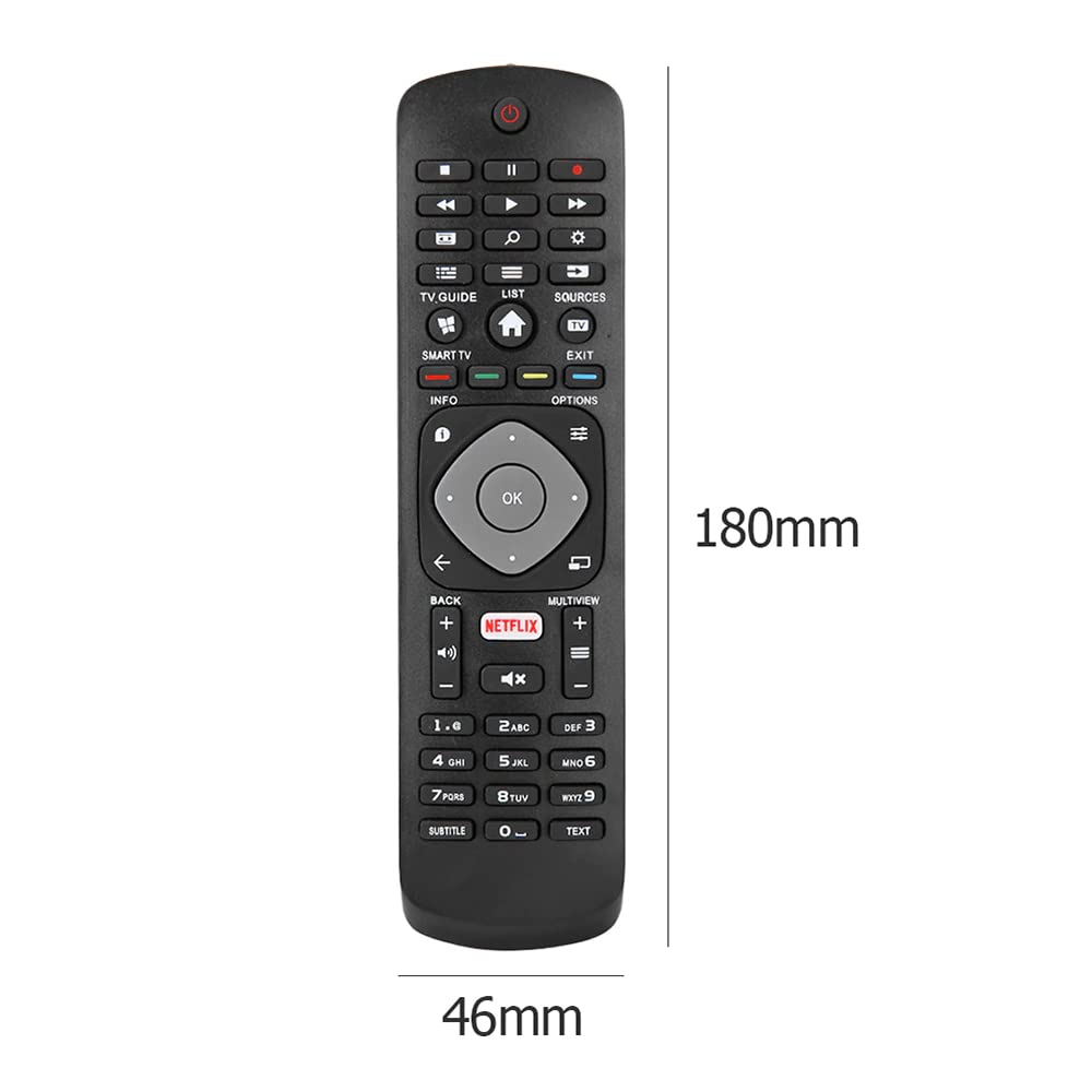 Universalfjärrkontroll för Philips TV med Netflix-knapp, Smart TV, Fjärrkontroll för Philips, LCD-/LED-TV, Kompatibel med många Philips-modeller, 49PUT6101, 50PUT6400, svart