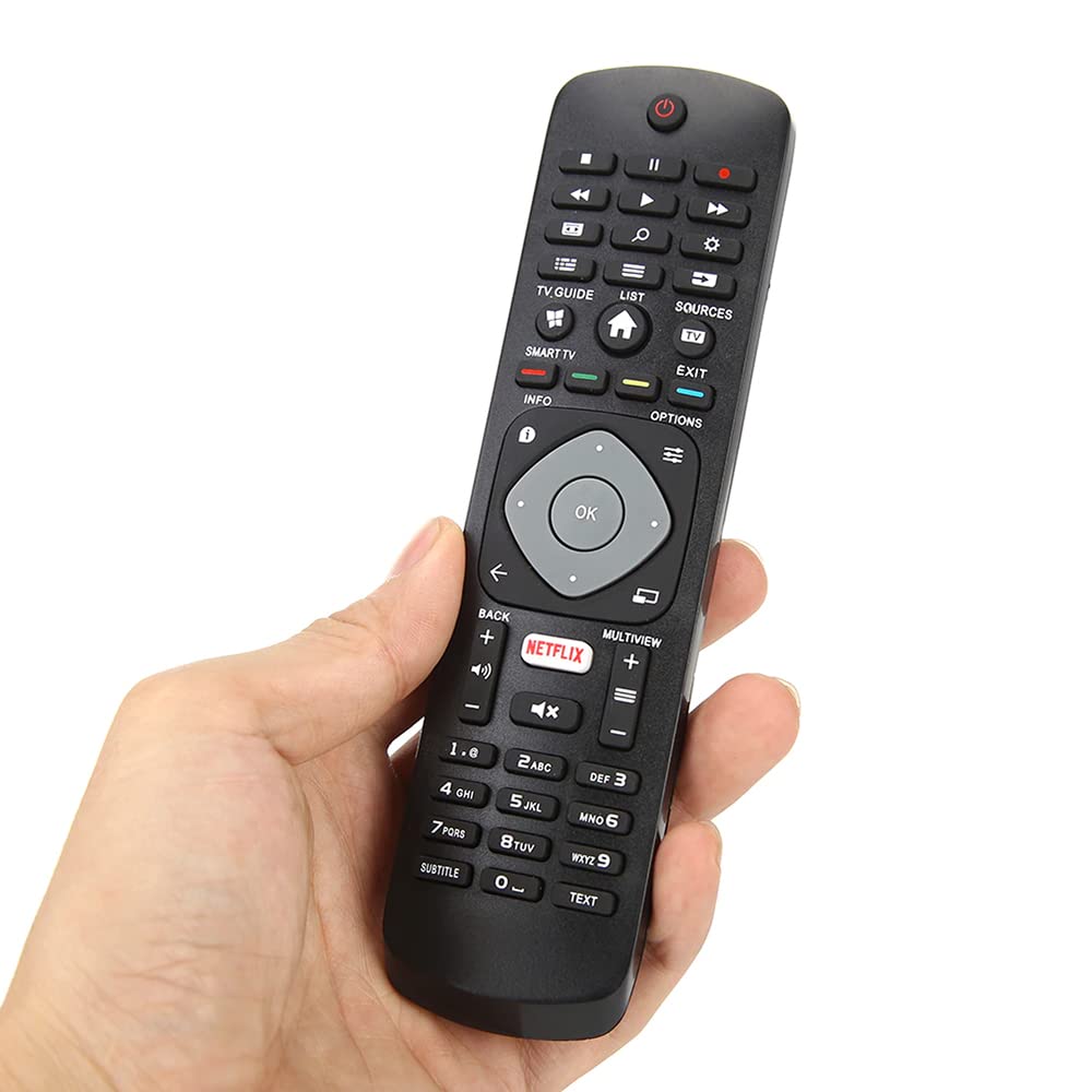 Universalfjärrkontroll för Philips TV med Netflix-knapp, Smart TV, Fjärrkontroll för Philips, LCD-/LED-TV, Kompatibel med många Philips-modeller, 49PUT6101, 50PUT6400, svart