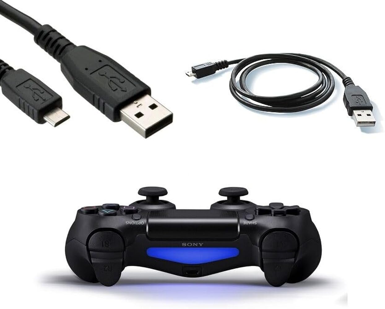 RiteAV - 3M Micro USB-laddningskabel för Playstation 4 PS4 Dualshock 4 trådlös kontroll – spela och ladda