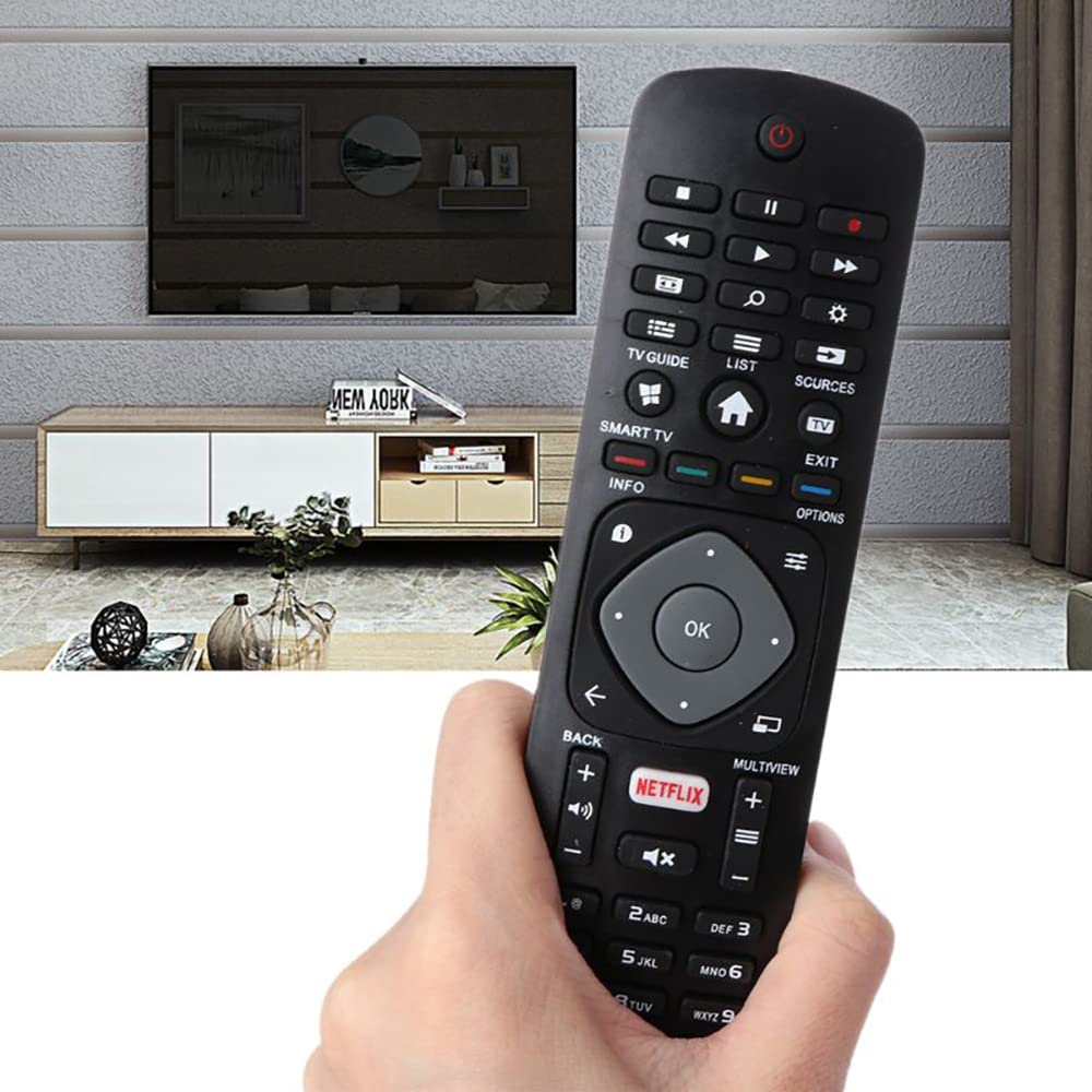 Universalfjärrkontroll för Philips TV med Netflix-knapp, Smart TV, Fjärrkontroll för Philips, LCD-/LED-TV, Kompatibel med många Philips-modeller, 49PUT6101, 50PUT6400, svart