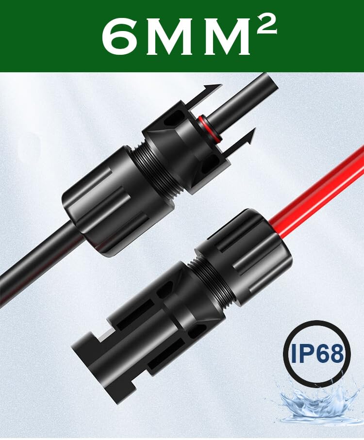 RiteAV DC-Solkabel för Längning, 6 mm² 10AWG, Solför Längning Skabel, med PV IP68-Kontakter, för Solpaneler och Solsystem