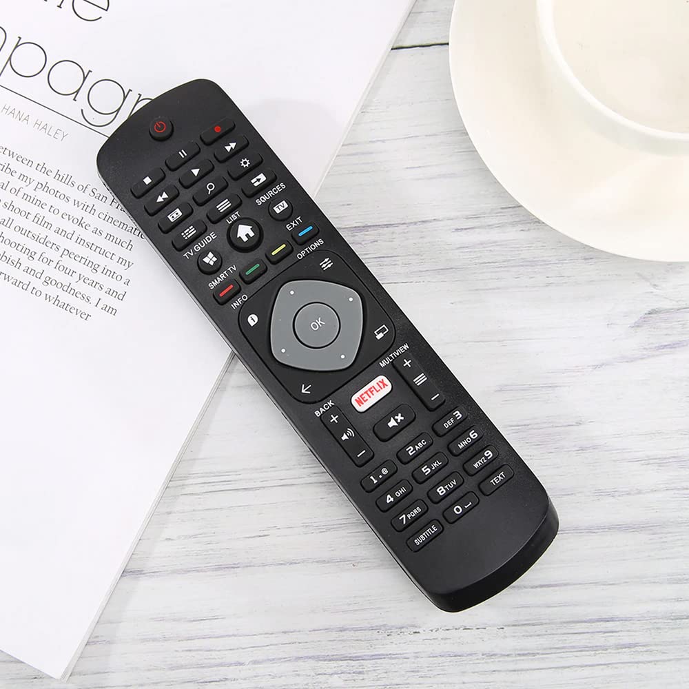 Universalfjärrkontroll för Philips TV med Netflix-knapp, Smart TV, Fjärrkontroll för Philips, LCD-/LED-TV, Kompatibel med många Philips-modeller, 49PUT6101, 50PUT6400, svart