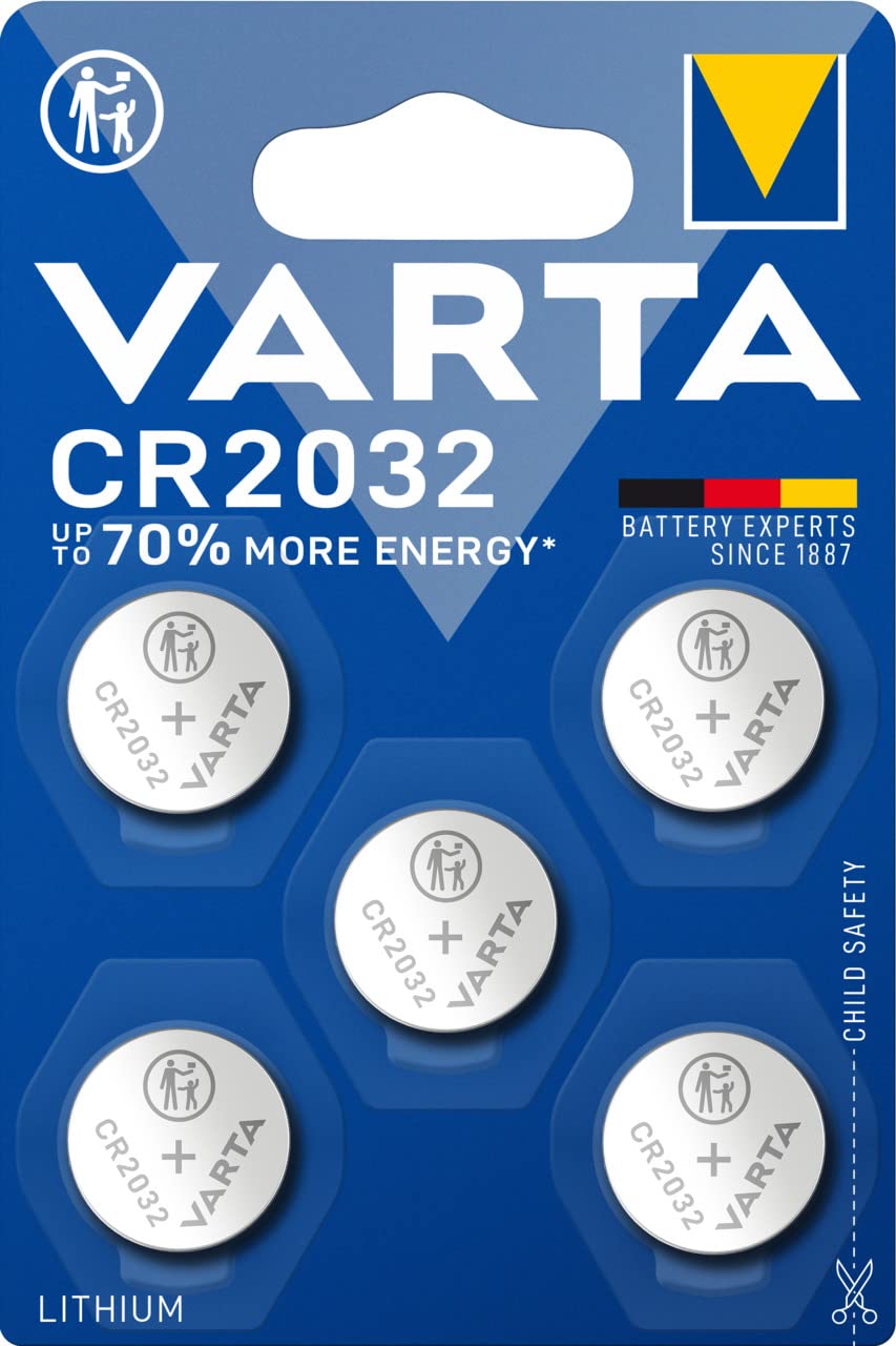 Batteries Electronics CR2032 litium knappcell 3V batteri 5-pack, knappceller i original blisterförpackning med 5