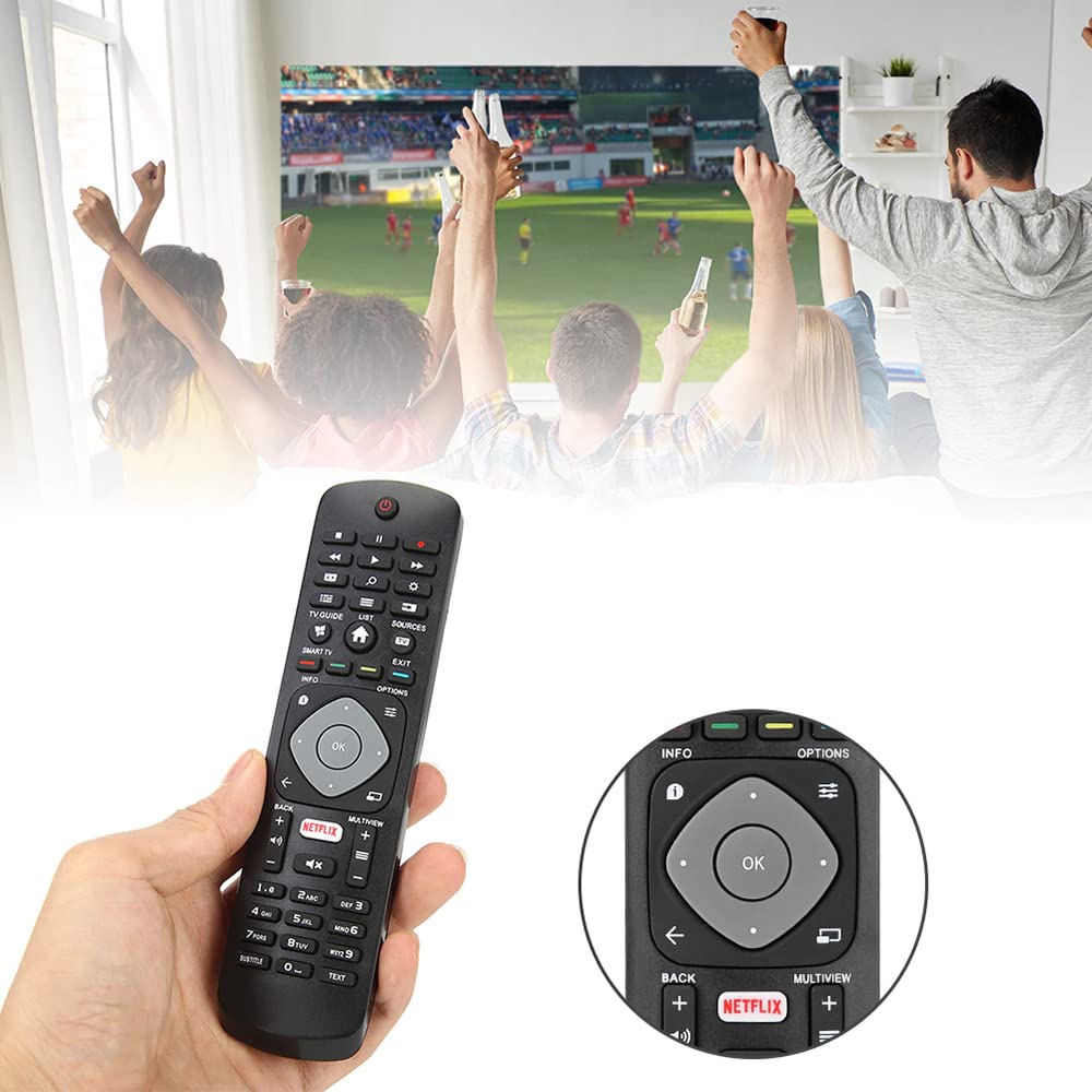 Universalfjärrkontroll för Philips TV med Netflix-knapp, Smart TV, Fjärrkontroll för Philips, LCD-/LED-TV, Kompatibel med många Philips-modeller, 49PUT6101, 50PUT6400, svart