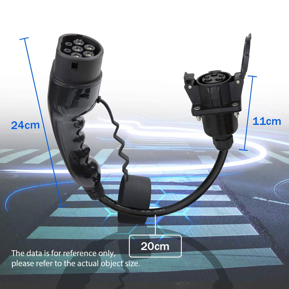 EV-adapter för elfordon förvandlar din laddare typ 1 till typ 2 32A, SAE J1772 till IEC 62196-2