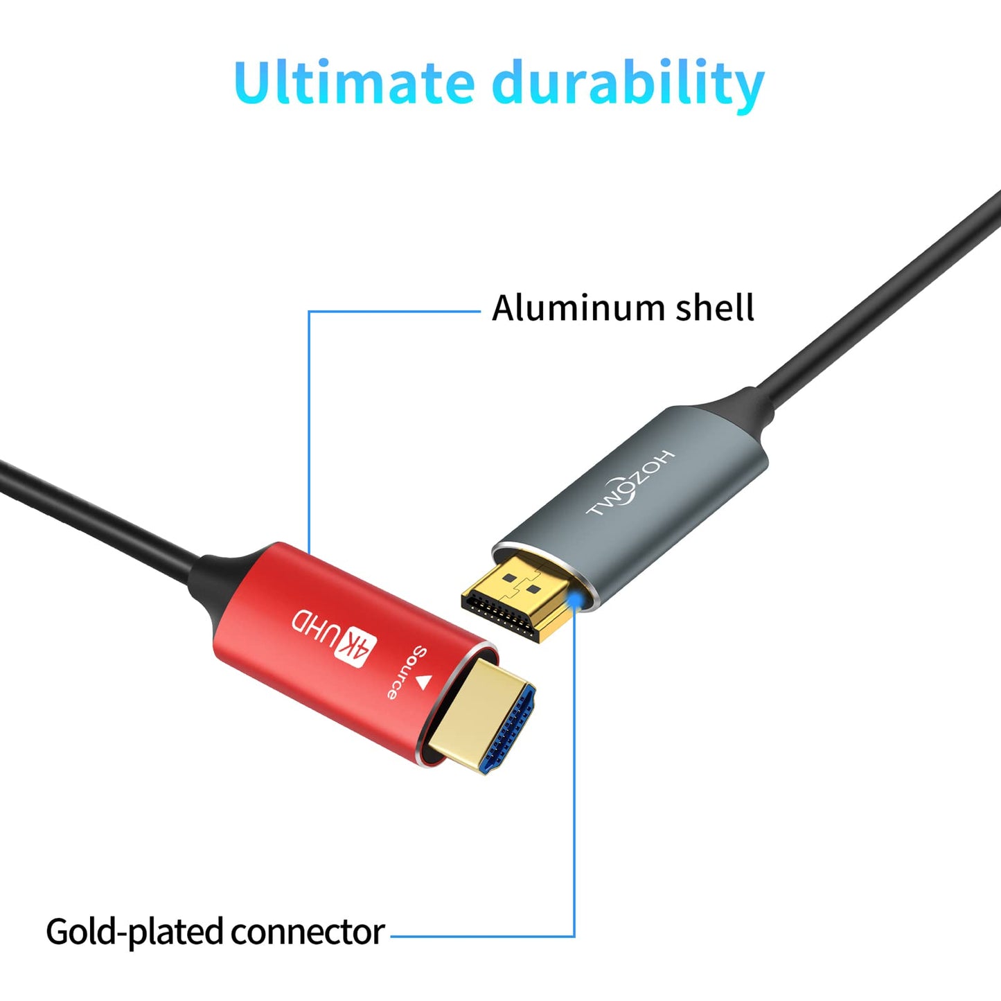 RiteAV - HDMI fiber optisk kabel 150M, 4K fiber HDMI-sladd stöder 4K@60Hz/18Gbps