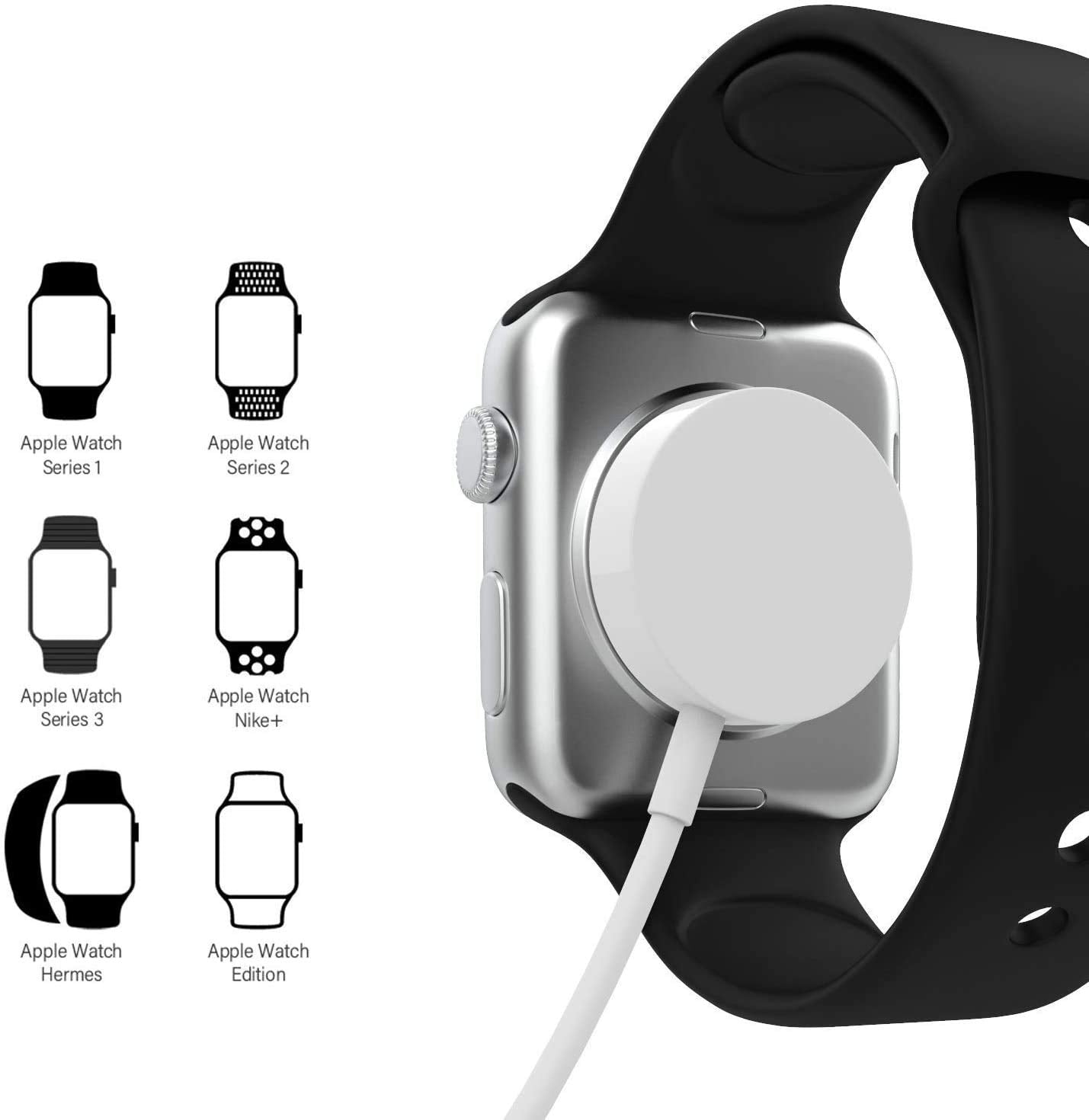 Trådlös Apple Watch-laddare, bärbar snabb magnetisk laddningskabel för iWatch serie 6/SE/5/4/3/2/1,38/40/42/44 mm (vit/3,3Ft/1m)
