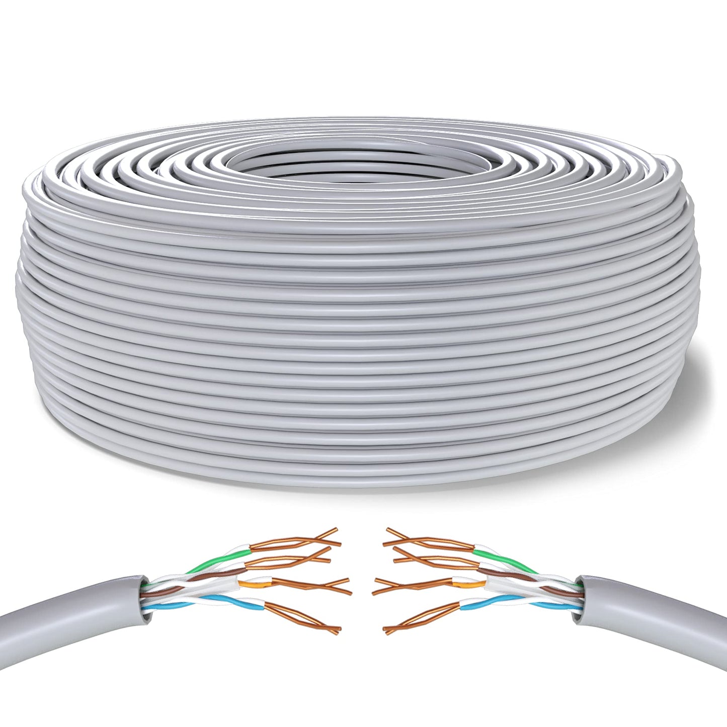 100m Ethernet-Nätverkskabel | CAT6, AWG24, CCA, UTP (100 Meter, Grå)