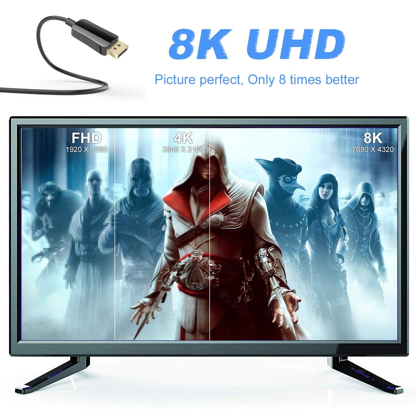 (10M) 8K 4K DisplayPort-kabel DP 1,4 8K @ 60Hz 4K @ 144 Hz hög hastighet 32,4 Gbps optisk fiber, tunn och flexibel DP till DP-kabel