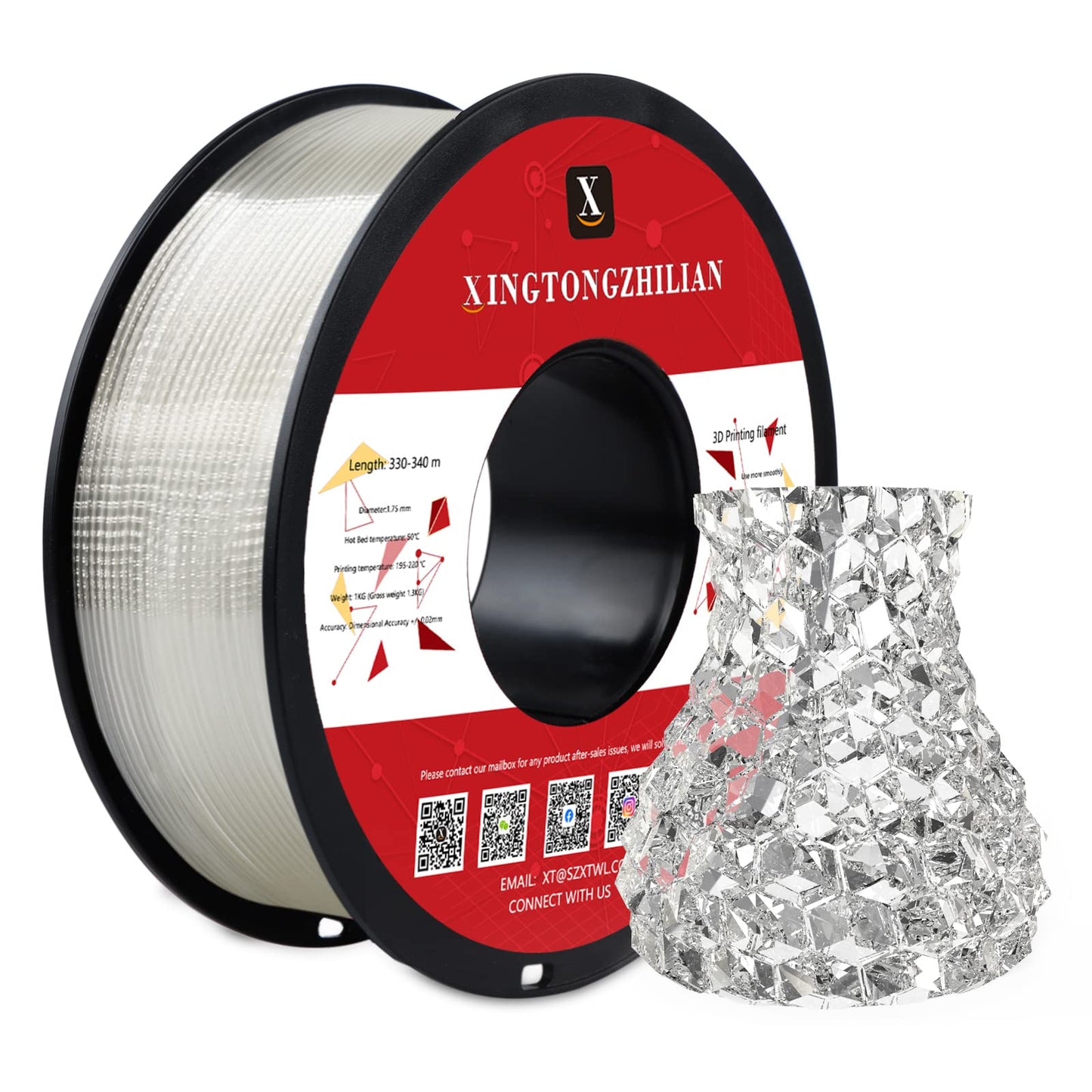PETG+ 3D-skrivarfilament, PETG+-filament 1,75 mm, dimensionell noggrannhet +/- 0,02 mm, 1 kg spole 3D-skrivarfilament för 3D-skrivare,Genomskinlig