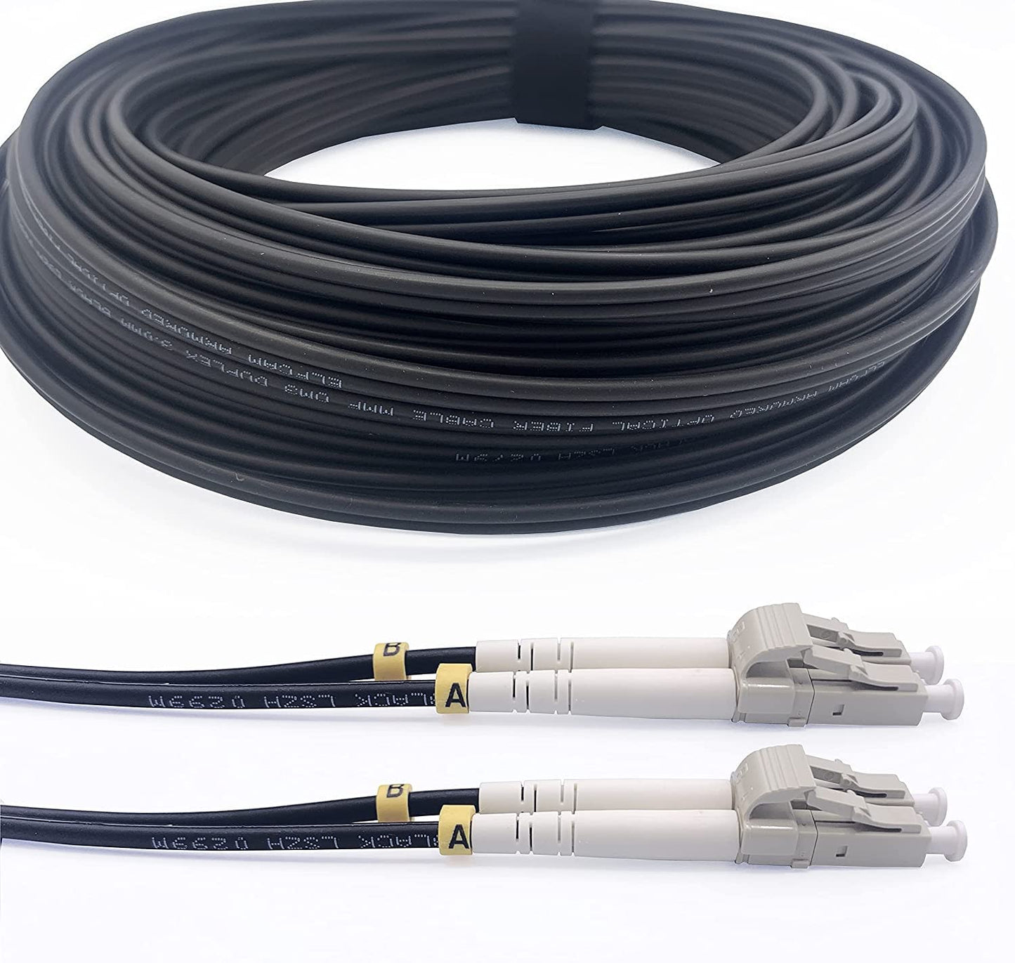RiteAV - skyddad fiberoptisk kabel i stål för utomhus- och inomhusbruk, LC/UPC till LC/UPC OM3 multimode duplex 50/125μm, svart (60 m)