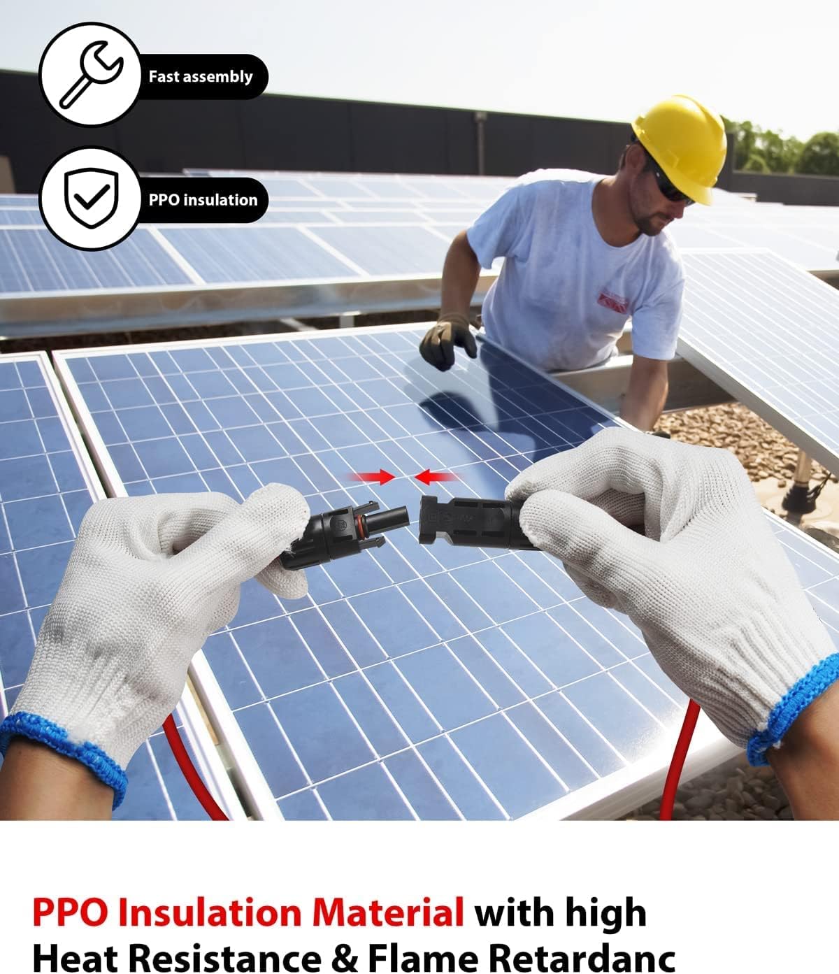 RiteAV DC-Solkabel för Längning, 6 mm² 10AWG, Solför Längning Skabel, med PV IP68-Kontakter, för Solpaneler och Solsystem