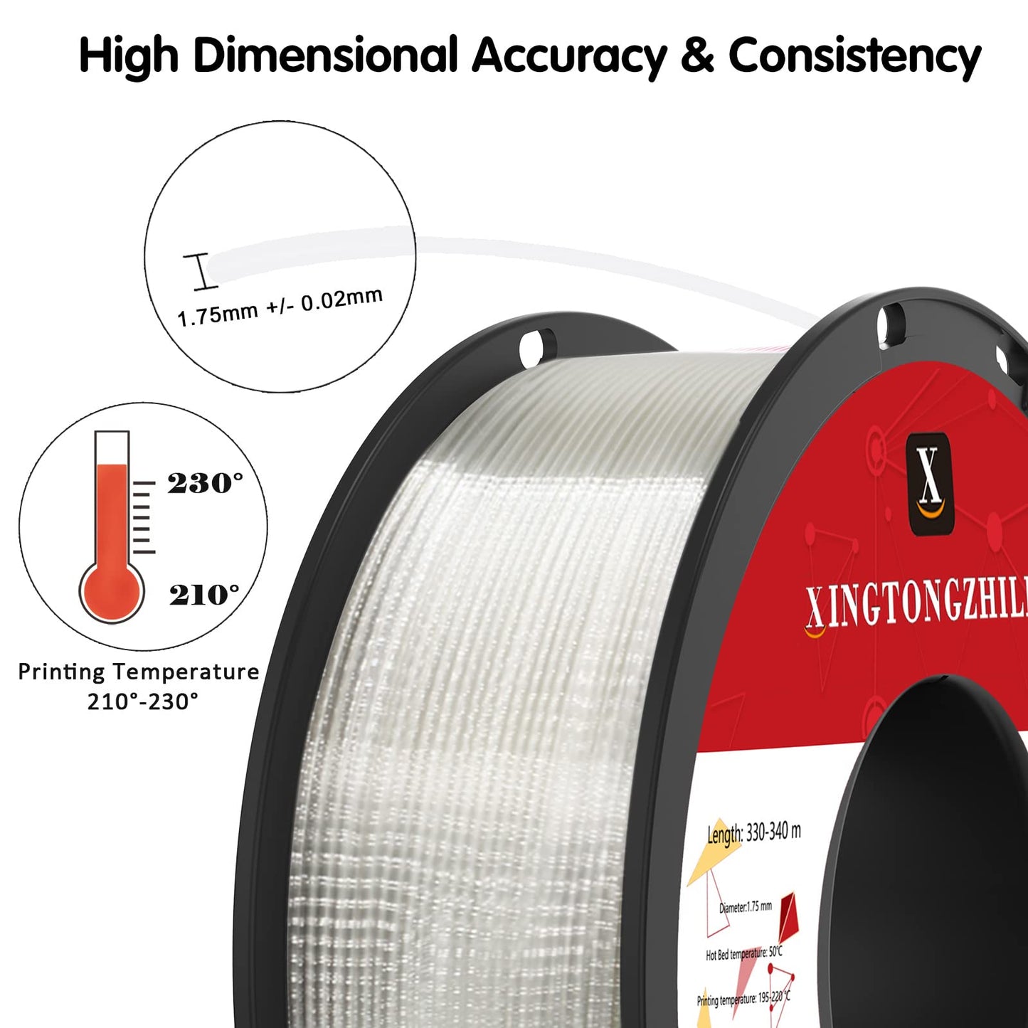PETG+ 3D-skrivarfilament, PETG+-filament 1,75 mm, dimensionell noggrannhet +/- 0,02 mm, 1 kg spole 3D-skrivarfilament för 3D-skrivare,Genomskinlig