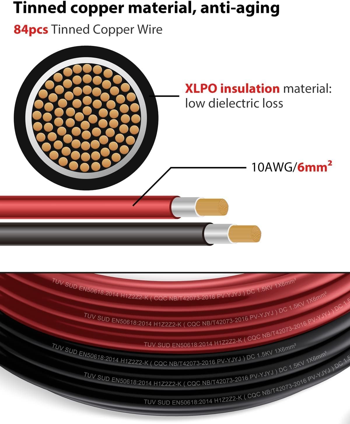 RiteAV DC-Solkabel för Längning, 6 mm² 10AWG, Solför Längning Skabel, med PV IP68-Kontakter, för Solpaneler och Solsystem