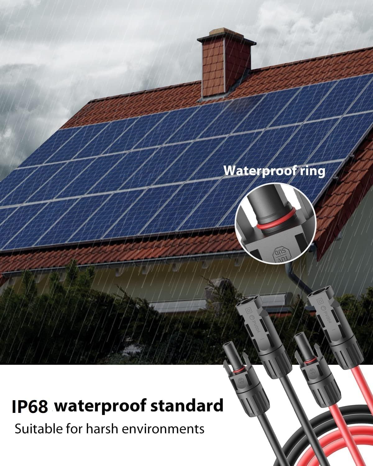 RiteAV DC-Solkabel för Längning, 6 mm² 10AWG, Solför Längning Skabel, med PV IP68-Kontakter, för Solpaneler och Solsystem