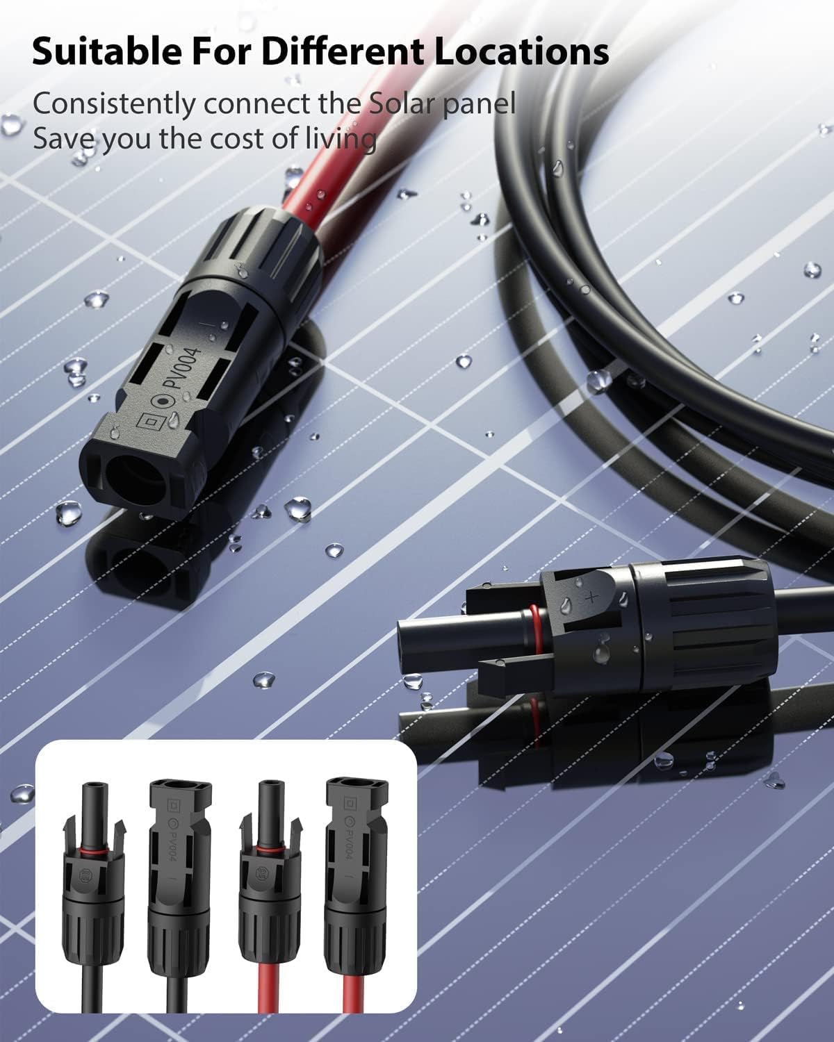 RiteAV DC-Solkabel för Längning, 6 mm² 10AWG, Solför Längning Skabel, med PV IP68-Kontakter, för Solpaneler och Solsystem