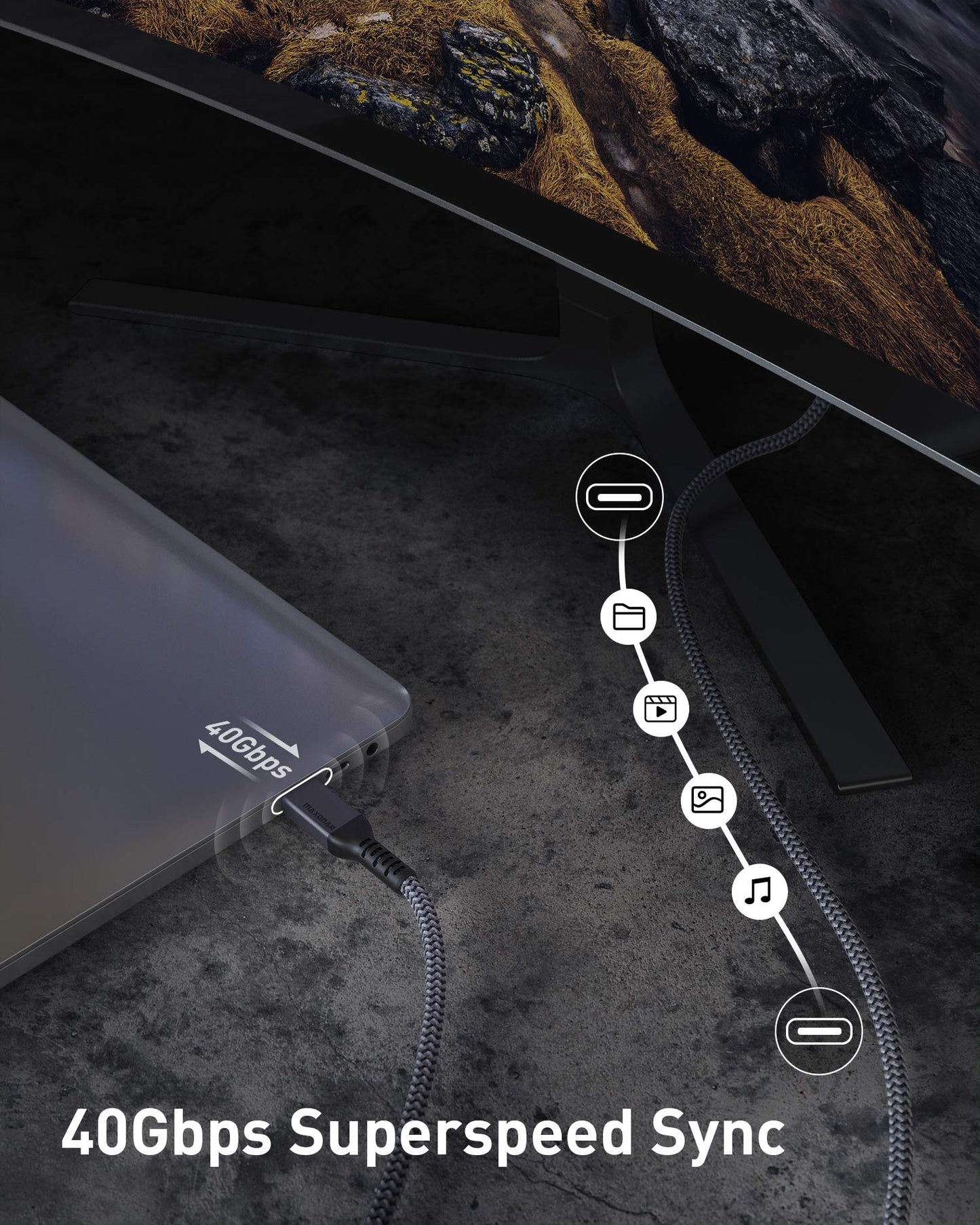Thunderbolt 4 Kabel 2m/40Gbps, TB4 USB C 4.0 Kabel 20V/5A 100W Stöder 8K30hz/5K@60Hz/Dual 4K60hz Bildskärm,Studio Display,M1 Macbok Air,Thunderbolt 3 Extern SSD,eGpu Dockning,USB-C Dockning