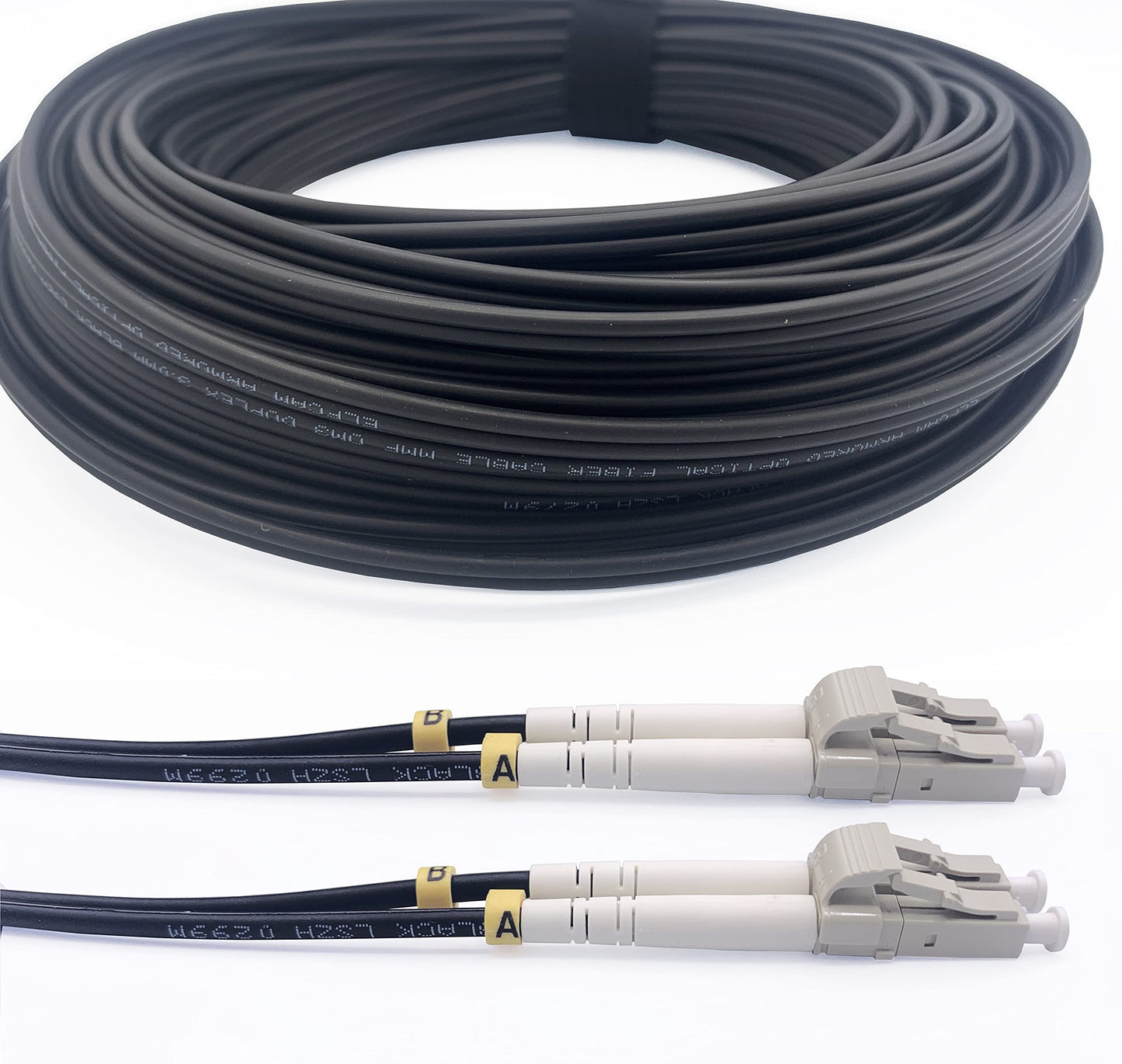 RiteAV - Armerad Fiberoptiska Kablar för Utomhus och Inomhus LC/UPC till LC/UPC OM3 Multimode Duplex 50/125 um Svart (100M)
