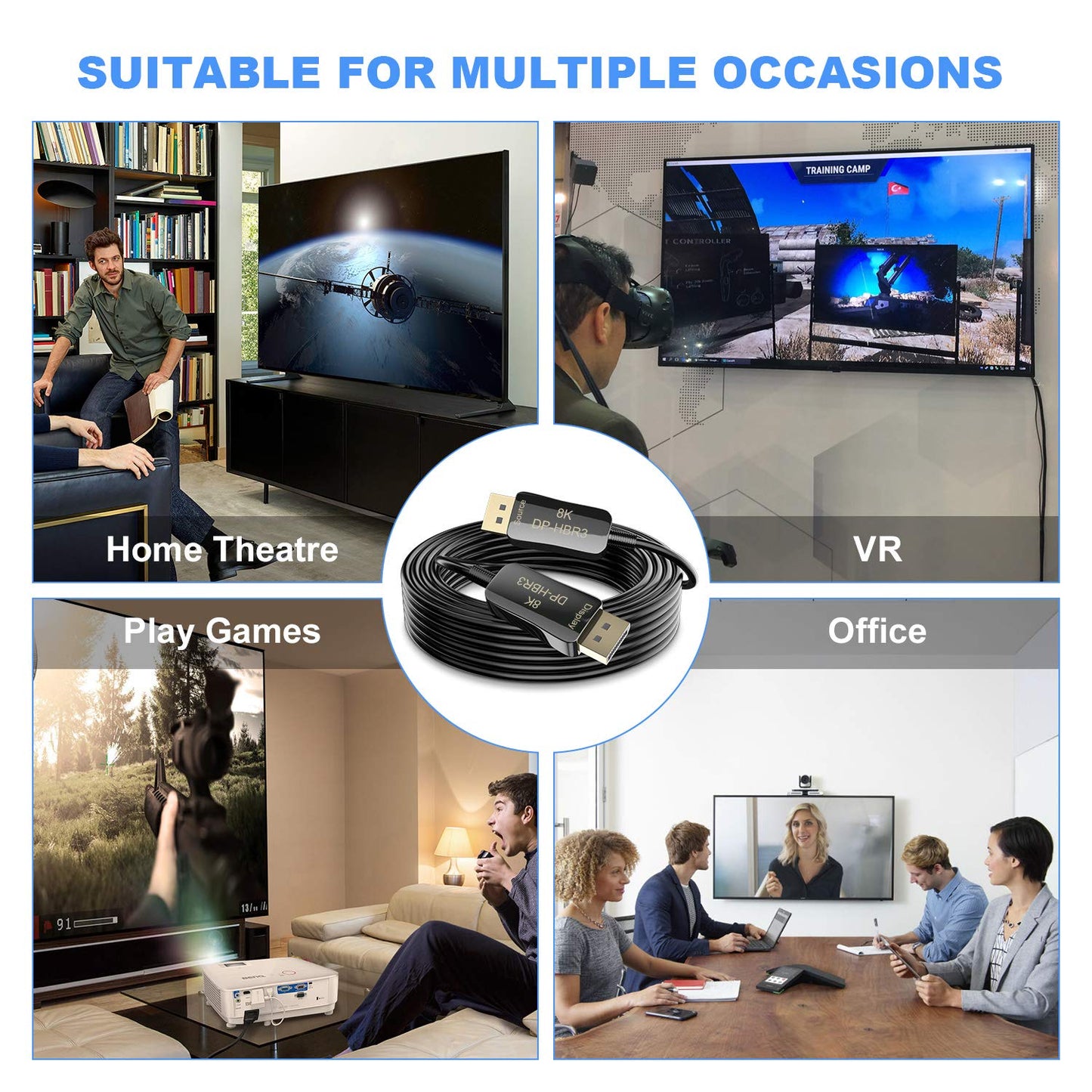 (10M) 8K 4K DisplayPort-kabel DP 1,4 8K @ 60Hz 4K @ 144 Hz hög hastighet 32,4 Gbps optisk fiber, tunn och flexibel DP till DP-kabel