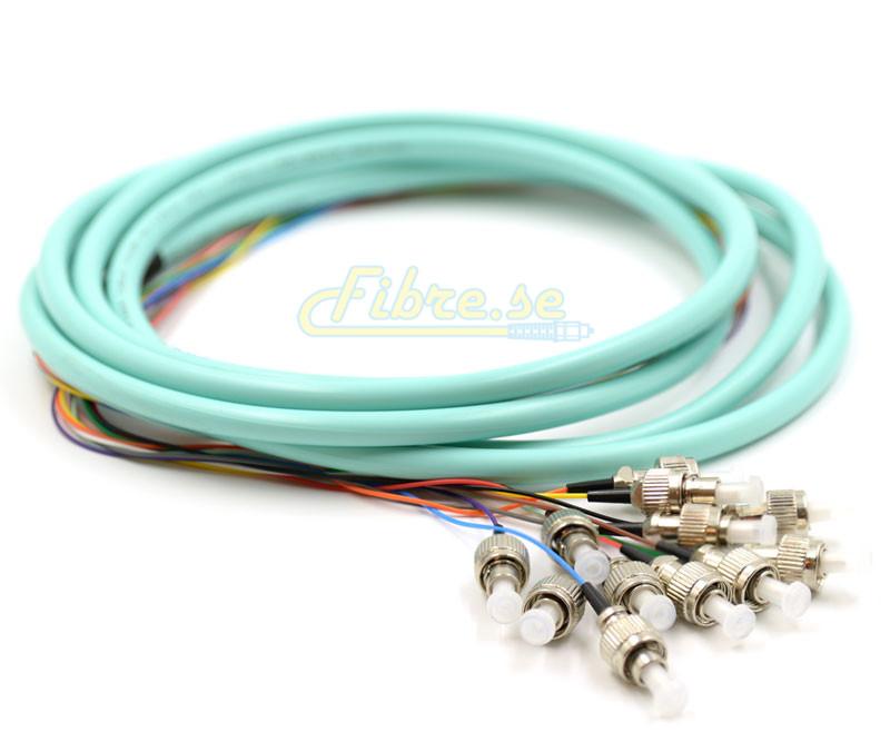 OM3 - 10G Multimode (50/125) - 12 Strand - Fiber Optic Pigtail - FC/UPC - Riser Jacket