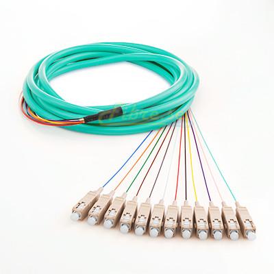 OM3 - 10G Multimode (50/125) - 12 Strand - Fiber Optic Pigtail - SC/UPC - Riser Jacket