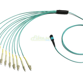 12 Strand, OM3 - 10G 50/125um Multimode , MPO-LC Fiber Optic Harness Cable,  LSZH Jacket