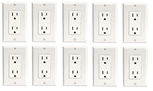 RiteAV 15A Electrical Duplex Receptacle Wall Outlet Plate 1 Gang Decorative - White - 10 Pack