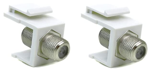 RiteAV White Coax Cable F Type Keystone Jack Coupler Connector Female to Female (2 Pack)