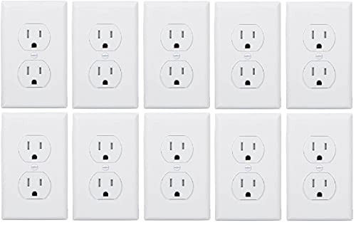 RiteAV 15A Electrical Duplex Receptacle Wall Outlet Plate 1 Gang - White - 10 Pack