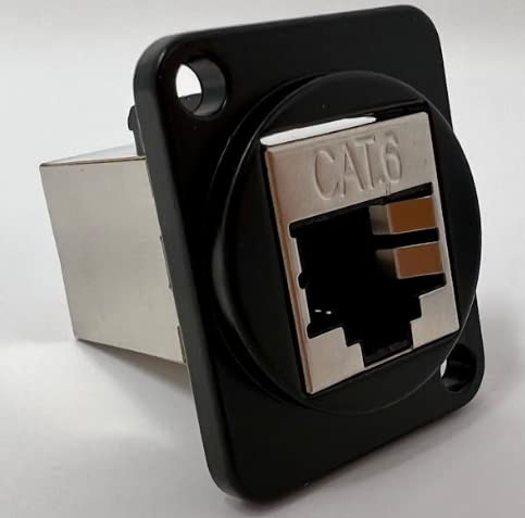 Cat 6 D Series Chassis Panel Mount Connector Pass Through Solderless Bulkhead Coupler, Black Metal Housing/Shielded Cat6 [2 Pack]