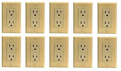 RiteAV 15A Electrical Duplex Receptacle Wall Outlet Plate 1 Gang Decorative - Ivory - 10 Pack