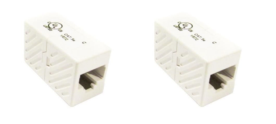 RiteAV 2 Pack (Inline) Cat5e White Cable Coupler Ethernet Extender Female Adapter