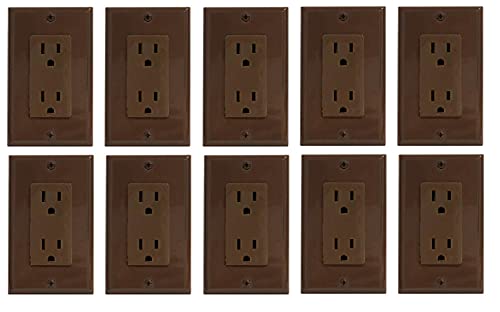 RiteAV 15A Electrical Duplex Receptacle Wall Outlet Plate 1 Gang Decorative - Brown - 10 Pack