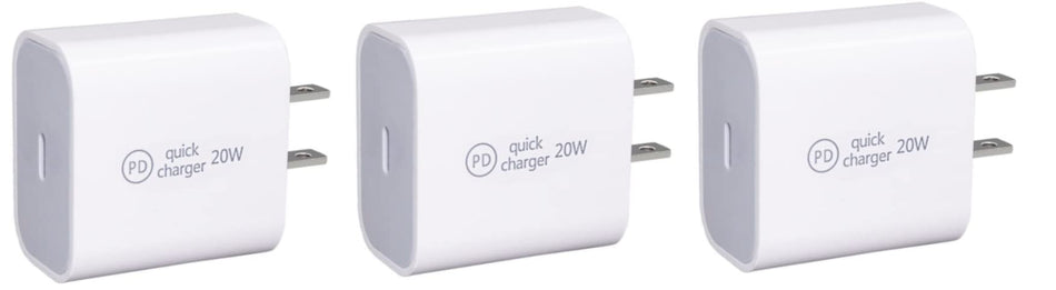 RiteAV USB C 20W PD 3.0 Universal Quick Charger for Smartphones and Type C Devices (3 Pack)