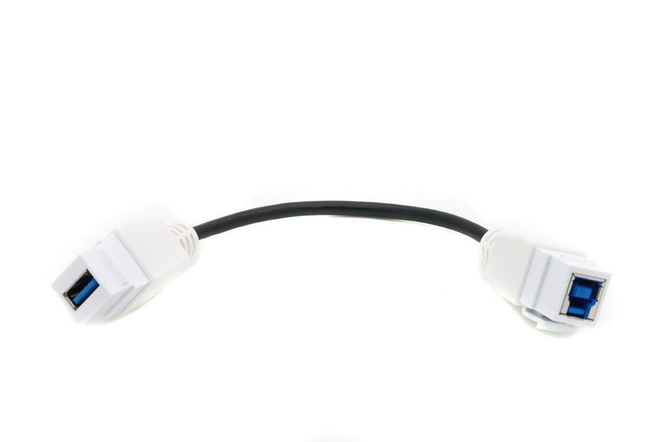 RiteAV White USB 3 A-B Female F/F Pigtail Extension Keystone-to-Cable Dongle [40 Pack]