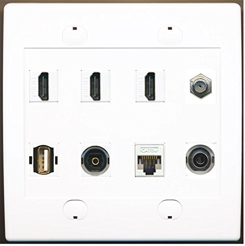 RiteAV 3 Port HDMI 1 Coax Cable TV USB Digital Optical Ethernet 3.5mm Wallplate